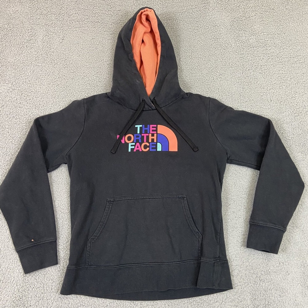 The North Face Womens Black Multi Color Logo Pullover Hoodie Size Medium